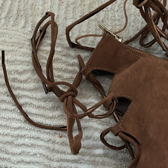 ALDO Faux suede lace up‎ open peek toe brown stiletto heels sandals sz 8 - Picture 8 of 11